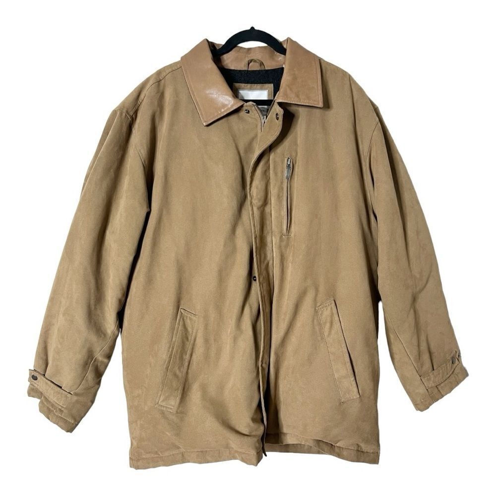 Alex‎ Cannon Mens Y2K Tan Suede Wool Lined Down Chore Ranch Barn Jacket Large